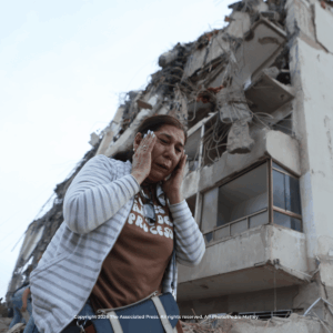 Woman crying among Venezuela earthquake debris